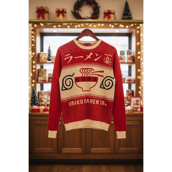 Naruto Ichiraku Ramen Sweater M/L/XL Ripple Junction Red Cream NWOT - Picture 8 of 9